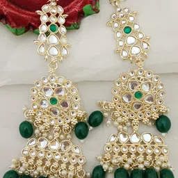 EVY Gold-Plated Artificial Stones And Beads Studded Contemporary Drop Earrings-50