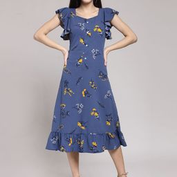 plusS Women Navy Blue Printed A-Line Dress-24
