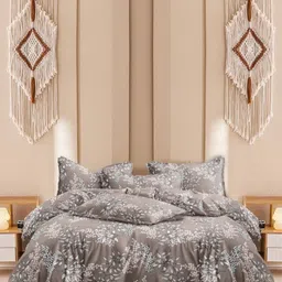 A Homes Grace Beige & White Floral King Bedsheet with 2 Pillow Covers-53