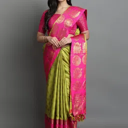 DIVASTRI Ethnic Motifs Zari Silk Cotton Mysore Silk Saree-image-59