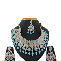 VATSALYA creation Women Blue Artificial Stones and Beads Jewellery Set With Maang Tika-image-21