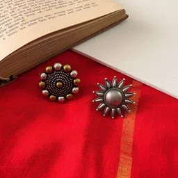 Niska Set Of 2 Silver-Plated Oxidised Finger Rings-picture-38