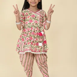 LIL PITAARA Girls Floral Printed Regular Gotta Patti Pure Cotton Kurti with Patiala-image-61