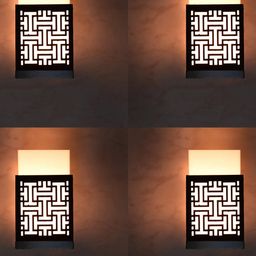 Gojeeva Black and White 4 Pieces Wooden Square Shaped Wall Lamps-42