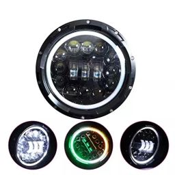 Allextreme 15 LED Round Headlight with Full Ring 3 Color DRL Angel Eyes & Hi/Low Beam Compatible with Royal Enfield, Jeep & Harley Davidson (Pack of 2)-image-48