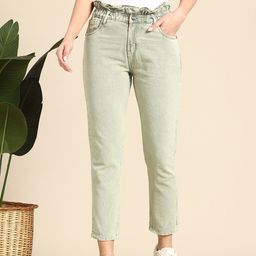 Mast & Harbour WomenMid-RIse Paperbag Waist Boyfriend Fit Cropped Jeans-image-79