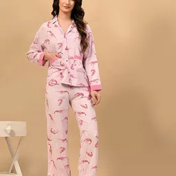 PRETTY LOVING THING Women Animal Graphic Printed Lapel Collar Night suit-image-18