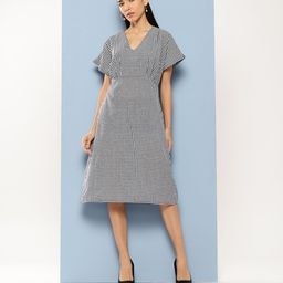 Chemistry Checked Batwing Sleeves Pure Cotton A-Line Dress-picture-5