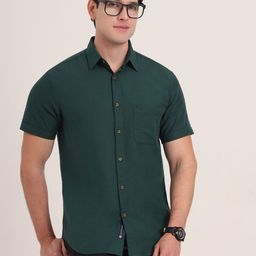 Greenfibre Men Regular Fit Spread Collar Solid Cotton Casual Shirt-image-55
