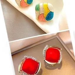 DressBerry Set Of 2 Rhodium-Plated Square Shaped Studs-12