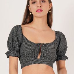 IX IMPRESSION Polka Dot Print Tie-Up Neck Bardot Crop Top-image-60