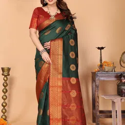SILKWEAR Ethnic Motifs Zari Banarasi Saree-picture-25
