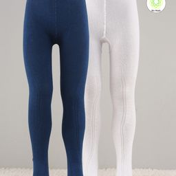 Honeyhap Premium Cotton Blend Tights Full Length Solid Pack of 2 - Navy And White-image-67