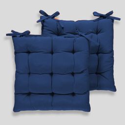 Angel Mommy Polycotton Decorative Damask Fabric Chairpad Back Support Seat Cushion with Ties and Handmade Quilting Set Of 2 Standard - Dark Blue-7