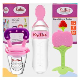 Kritiu Baby Feeding Combo Pack Of 3  Food Feeder Fruit Feeder & Stand Teether - Multicolor-16