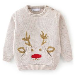 Babyoye Eco-Conscious Cotton Full Sleeves Sweater with Reindeer Design - Grey-image-56