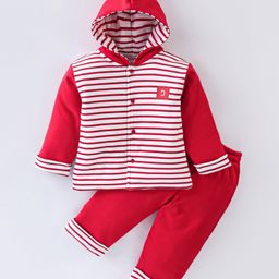 Doreme Interlock Cotton Full Sleeves Winter Wear Suits Stripes & Text Print - Red-image-81