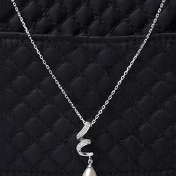 CLARA 925 Sterling Silver Rhodium Plated Swiss Zirconia Pearl Twist Pendant With Chain Gift for Women & Girls - 6.44 g-image-5