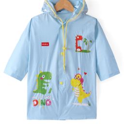 Babyhug Full Sleeves Below Knee Length Hooded Raincoat Dino Print - Ice Blue-image-95