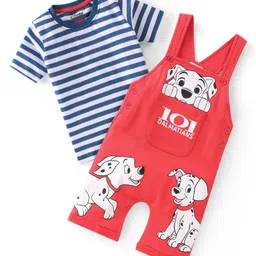 Babyhug Disney Cotton Single Jersey Knit Dungaree With Half Sleeves Tee And 101 Dalmatians Graphics - Blue & Red-picture-39