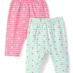 UCB Cotton Knit Full Length Leggings With Floral Print Pack Of 2- Pink-picture-18