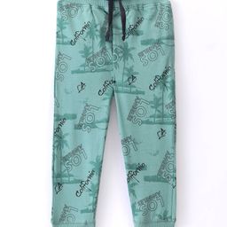 Doreme Single Jersey Knit Ankle Length Lounge  Pant Text & Beach Theme Print -  Creamde Menthe-17