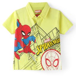 Babyhug Marvel  Cotton Woven Half Sleeve Regular Collar Shirt With Spiderman Graphics - Green-image-98