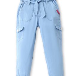Olio Kids Cotton Knit Solid Trouser with Cloth Belt- Blue-image-85