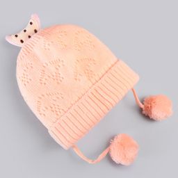 Babyhug Woollen Knitted Caps with Applique & Pom Pom - Orange-13