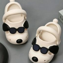 Yellow Bee Puppy With Sunglasses Detailed Clogs - White-image-79