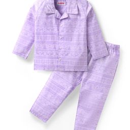 Babyhug Cotton Woven Full Sleeves Printed Night Suit - Purple-image-86