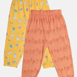 MINI KLUB Cotton Pack Of 2 Snacks Printed Pajamas - Peach & Yellow-picture-36
