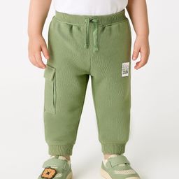 Babyoye 100% Cotton Knit Full Length Lounge Pants with Animal Patch & Cargo Pockets - Green-image-91