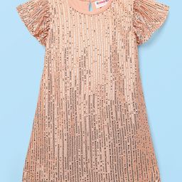 Kookie Kids Knit Half Sleeves Party Dress With Sequinned Detailing - Peach-image-28
