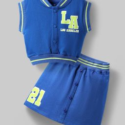 Ollington St.Cotton Co-Ord Set of Sleeveless Top & Skirt With LA Print - Blue-picture-12
