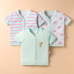 BUMZEE Cotton Knit Half Sleeves Jhablas With Striped & Text Print - Light Green Light Blue & White-picture-21