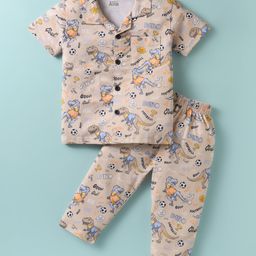 Smarty Boys Sinker Knit Half Sleeves Co-ords Night Suit With Dino Print - Light Brown-image-85