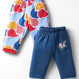 OHMS Single Jersey Knit Full Length Leggings With Animal Print Pack Of 2 - Navy Blue & Light Blue-image-46