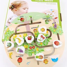 YAMAMA Round Wooden Fruit Maze Toys For Kids Wooden Track Walking Maze Puzzle Toys Fruits Matching Puzzle Wooden Maze Toys for Kids - Multicolor-14
