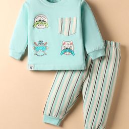 CUCUMBER Sinker Knit Full Sleeves T-Shirt & Joggers Set With Sport Theme Print - Aqua Blue-picture-49
