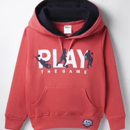 Taeko Full Sleeves Hooded Fleece Sweatshirt with Kangaroo Pocket & Text - Red-picture-42