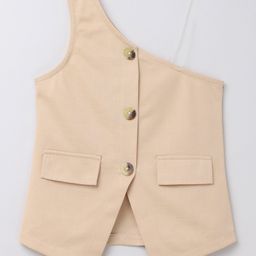 Taffykids Knit One Shoulder Check Embroidered Top - Beige-image-56