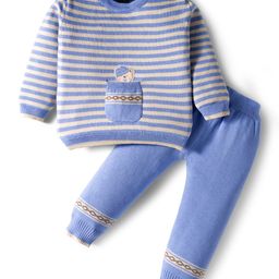ToffyHouse Cotton Knit Full Sleeves Winter Wear Suits With Stripes & Bear Design - Lavender-picture-45