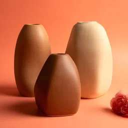 THE WHITE SPACE LIVING Brown & Beige 3 Pieces Ceramic Flower Vases-picture-32