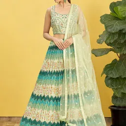 DIVASTRI Embroidered Mirror Work Semi-Stitched Lehenga & Unstitched Blouse With Dupatta-picture-12