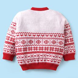 Babyhug Knitted Full Sleeves Front Open Sweater Set With Aztec Design - Red & White image 3