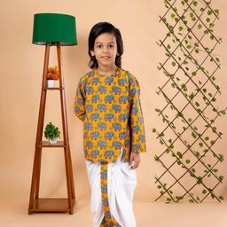 BEBE UNICORN Boys Animal Printed Angrakha Pure Cotton Kurta with Dhoti Pants-19