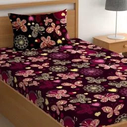 CG HOMES Purple & Black Graphic 180 TC Single Bedsheet with 1 Pillow Covers-image-46