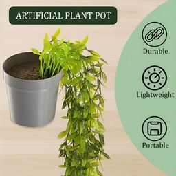 Kuber Industries Grey & Green 3 Pieces Artificial Plants With Pot image 4