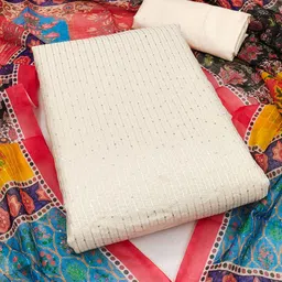 SHADOW & SAINING Sequinned Thread Work Chanderi Cotton Unstitched Dress Material-image-11